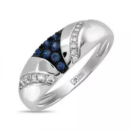 Золотое кольцо c бриллиантами и сапфирами