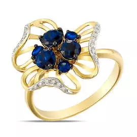 Золотое кольцо c бриллиантами и сапфирами