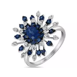 Золотое кольцо c бриллиантами и сапфирами