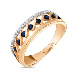 Золотое кольцо c бриллиантами и сапфирами