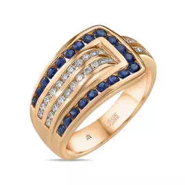 Золотое Кольцо c бриллиантами и сапфирами