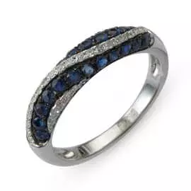 Золотое кольцо c бриллиантами и сапфирами