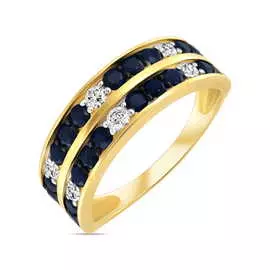 Золотое Кольцо c бриллиантами и сапфирами