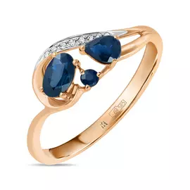 Золотое Кольцо c бриллиантами и сапфирами