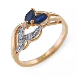 Золотое кольцо c бриллиантами и сапфирами