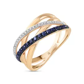 Золотое кольцо c бриллиантами и сапфирами