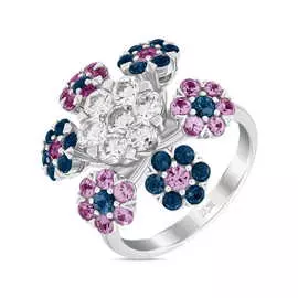 Золотое кольцо c бриллиантами и сапфирами