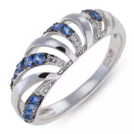 Золотое кольцо c бриллиантами и цветными сапфирами