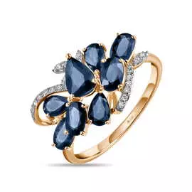 Золотое кольцо c бриллиантами и сапфирами