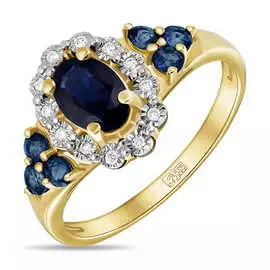 Золотое кольцо c бриллиантами и сапфирами