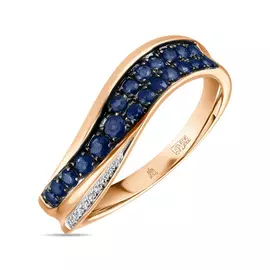 Золотое кольцо c бриллиантами и сапфирами