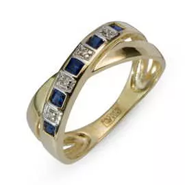 Золотое кольцо c бриллиантами и сапфирами