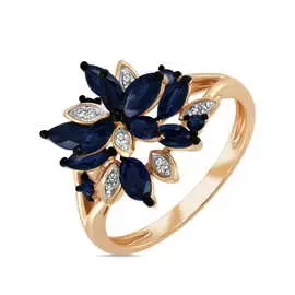 Золотое Кольцо c бриллиантами и сапфирами