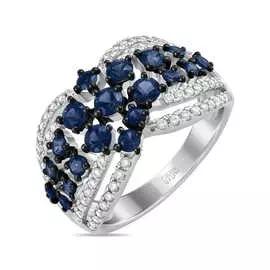 Золотое кольцо c бриллиантами и сапфирами