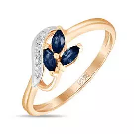 Золотое кольцо c бриллиантами и сапфирами