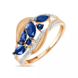 Золотое кольцо c бриллиантами и сапфирами