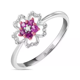 Золотое Кольцо c бриллиантами и цветными сапфирами