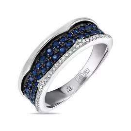 Золотое кольцо c бриллиантами и сапфирами