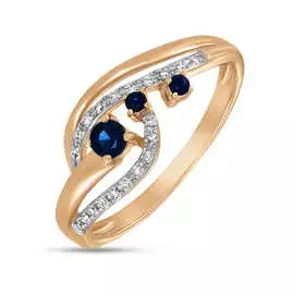 Золотое Кольцо c бриллиантами и сапфирами