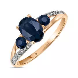 Золотое Кольцо c бриллиантами и сапфирами