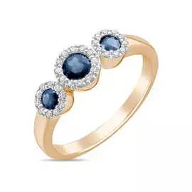 Золотое кольцо c бриллиантами и сапфирами