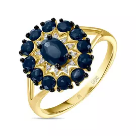 Золотое кольцо c бриллиантами и сапфирами