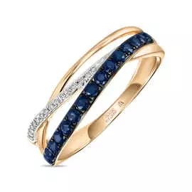 Золотое кольцо c бриллиантами и сапфирами