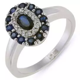 Золотое кольцо c бриллиантами и сапфирами