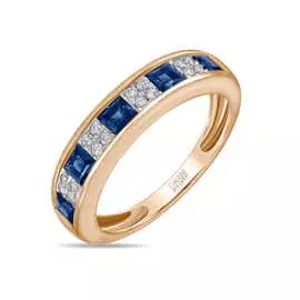 Золотое кольцо c бриллиантами и сапфирами