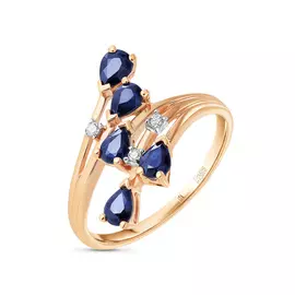 Золотое кольцо c бриллиантами и сапфирами