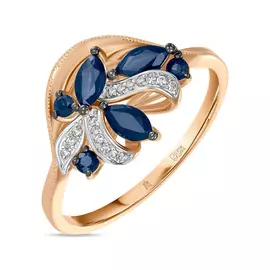 Золотое кольцо c бриллиантами и сапфирами