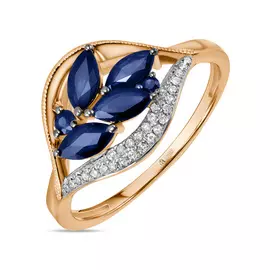 Золотое кольцо c бриллиантами и сапфирами