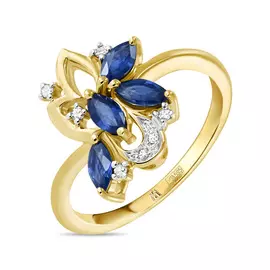 Золотое кольцо c бриллиантами и сапфирами