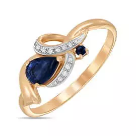 Золотое Кольцо c бриллиантами и сапфирами