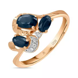 Золотое кольцо c бриллиантами и сапфирами