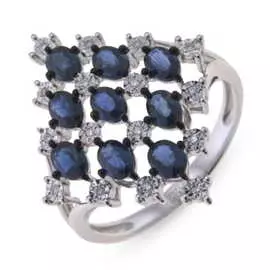 Золотое кольцо c бриллиантами и сапфирами