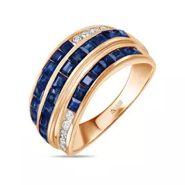 Золотое кольцо c бриллиантами и сапфирами