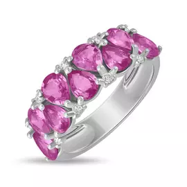 Золотое кольцо c бриллиантами и сапфир цветнойами