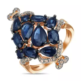 Золотое Кольцо c бриллиантами и сапфирами