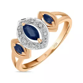 Золотое кольцо c бриллиантами и сапфирами