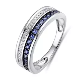 Золотое кольцо c бриллиантами и сапфирами