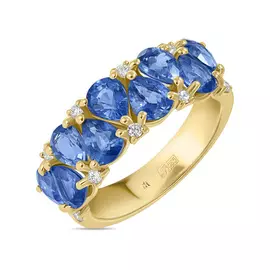 Золотое кольцо c бриллиантами и сапфирами