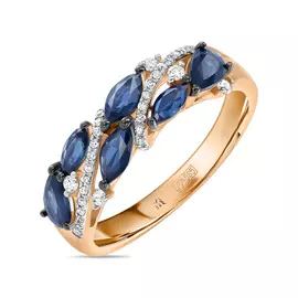 Золотое кольцо c бриллиантами и сапфирами