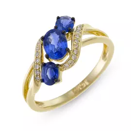 Золотое кольцо c бриллиантами и сапфирами