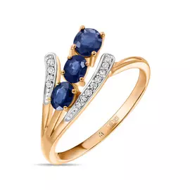 Золотое кольцо c бриллиантами и сапфирами