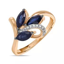 Золотое кольцо c бриллиантами и сапфирами