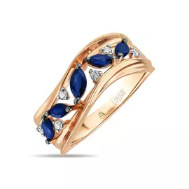 Золотое кольцо c бриллиантами и сапфирами