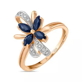 Золотое кольцо c бриллиантами и сапфирами