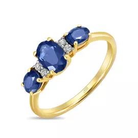 Золотое Кольцо c бриллиантами и сапфирами