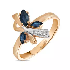 Золотое Кольцо c бриллиантами и сапфирами